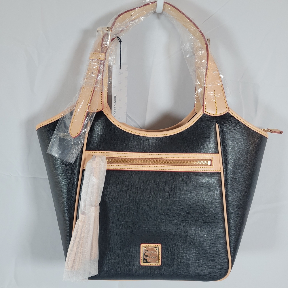 Dooney & Bourke Maddie Saffiano Leather Black Shoulder Bag Vacchetta Handle NWT